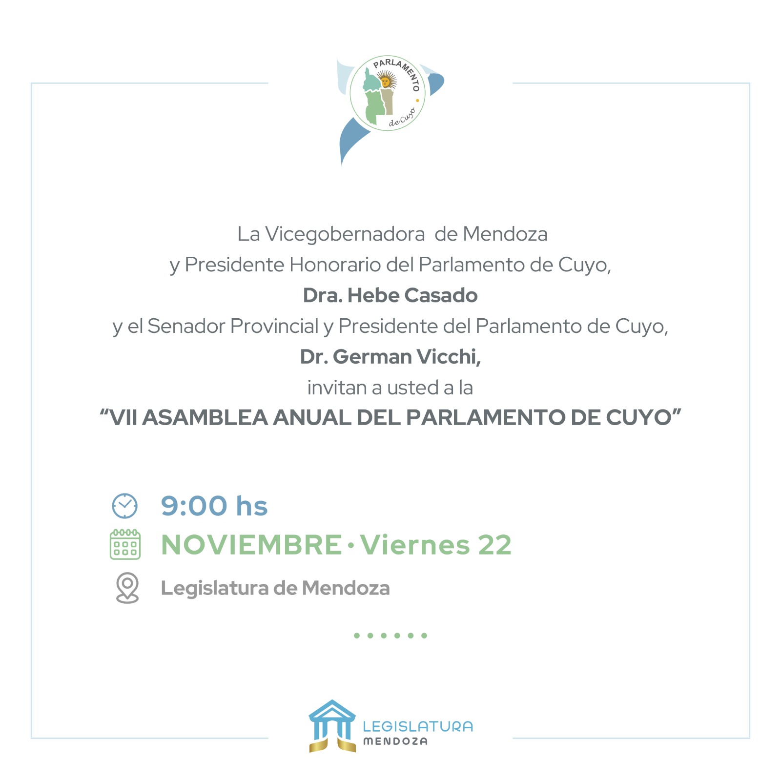 Mendoza será sede de la VII Asamblea General del Parlamento de Cuyo