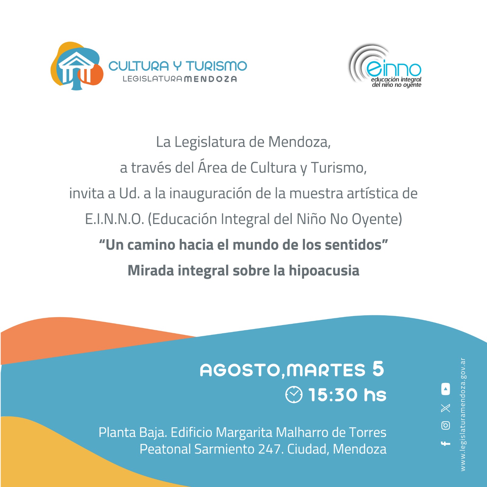 Esta tarde se inaugurará una propuesta artística y sensorial que pone el foco en la hipoacusia y en la inclusión, con obras realizadas por alumnos de EINNO. La muestra podrá visitarse hasta el 15 de agosto, con entrada libre y gratuita. a Sala de Arte de la Legislatura de Mendoza se prepara para recibir esta tarde, a partir de las 15.30, la inauguración de la muestra “Un camino hacia el mundo de los sentidos: mirada integral sobre la hipoacusia”, una propuesta organizada por el Área de Arte y Cultura del Senado en conjunto con EINNO (Educación Integral del Niño No Oyente). Durante las próximas dos semanas, este espacio institucional volverá a convertirse en un puente entre la comunidad y el arte, albergando una exposición única protagonizada por los alumnos de EINNO. Se trata de una institución que, desde hace años, desarrolla una tarea educativa comprometida con la detección temprana de la hipoacusia, la habilitación auditiva y el abordaje interdisciplinario de esta condición, construyendo día a día caminos hacia la inclusión. La muestra, que podrá visitarse hasta el 15 de agosto, no solo pone en valor la creatividad de los niños, niñas y jóvenes artistas, sino que también invita a reflexionar sobre la importancia de generar entornos accesibles y enriquecidos por la diversidad sensorial y comunicacional. Quienes se acerquen a la Sala de Arte —ubicada en Peatonal Sarmiento 247, Ciudad de Mendoza— serán recibidos por los propios protagonistas de esta experiencia, en un cálido encuentro que incluirá un recorrido por las obras y un momento compartido con café y delicias para celebrar el arte como herramienta de expresión y conexión. Desde la Legislatura se extiende la invitación a toda la comunidad a sumarse a esta iniciativa que pone en el centro la creatividad, el encuentro y la inclusión. La entrada será libre y gratuita.